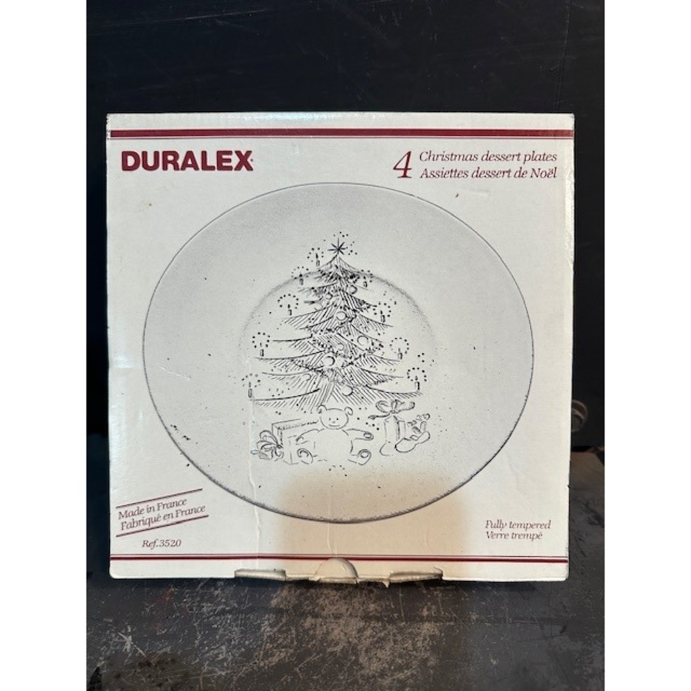 Duralex France Christmas Dessert Plates Set of 4 Tempered Glass‎ Tree Teddy Bear